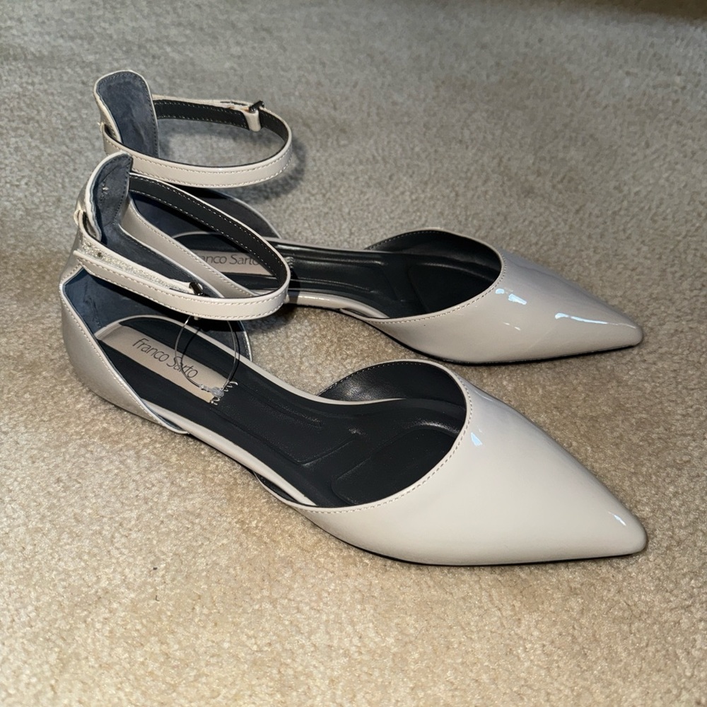 Franco Sarto Women's Cream Ankle Strap Flats